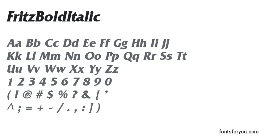 Шрифт FritzBoldItalic – алфавит, цифры, специальные символы