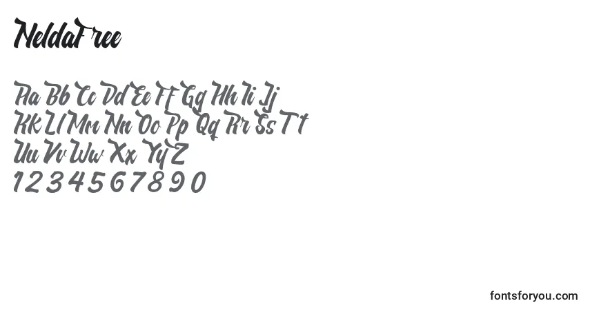 A fonte NeldaFree (68037) – alfabeto, números, caracteres especiais