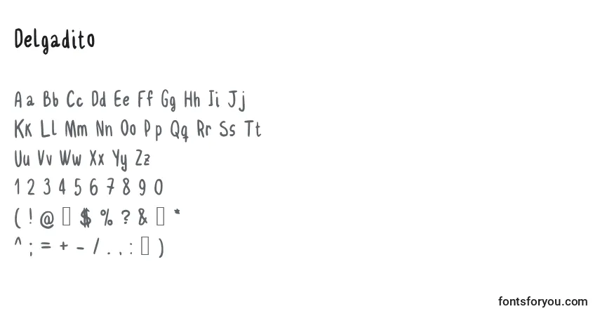 Fuente Delgadito - alfabeto, números, caracteres especiales