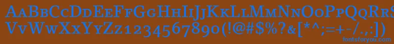 フォントLinoletterMediumSmallCapsOldstyleFigures – 茶色の背景に青い文字