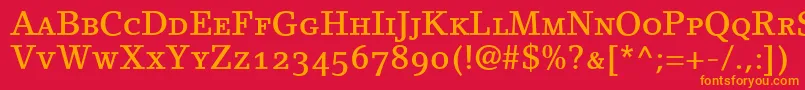 LinoletterMediumSmallCapsOldstyleFigures Font – Orange Fonts on Red Background