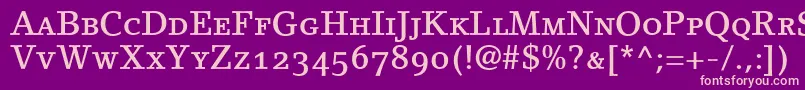 LinoletterMediumSmallCapsOldstyleFiguresフォントについての詳細 フォントLinoletterMediumSmallCapsOldstyleFigures – 紫の背景にピンクのフォント