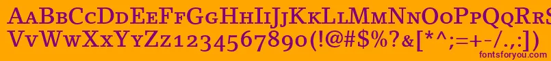 Fonte LinoletterMediumSmallCapsOldstyleFigures – fontes roxas em um fundo laranja