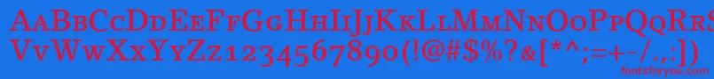 LinoletterMediumSmallCapsOldstyleFigures Font – Red Fonts on Blue Background