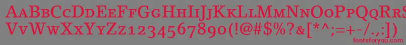 フォントLinoletterMediumSmallCapsOldstyleFigures – 赤い文字の灰色の背景