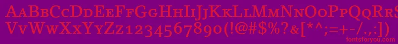 LinoletterMediumSmallCapsOldstyleFigures Font – Red Fonts on Purple Background