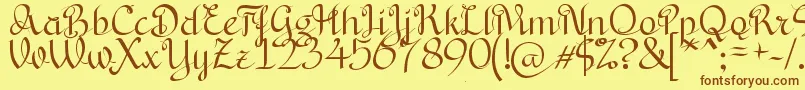 フォントBryanaAningsihShara – 茶色の文字が黄色の背景にあります。