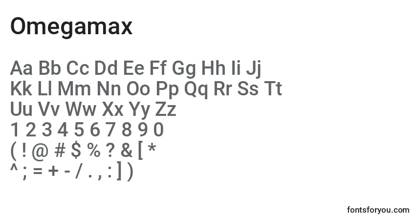 Schriftart Omegamax – Alphabet, Zahlen, spezielle Symbole