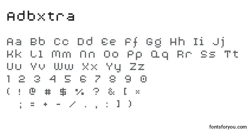 Czcionka Adbxtra – alfabet, cyfry, specjalne znaki