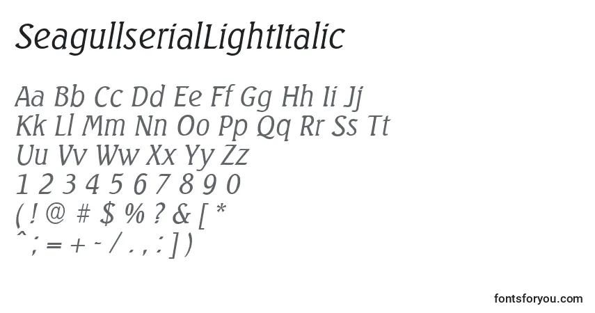 Шрифт SeagullserialLightItalic – алфавит, цифры, специальные символы