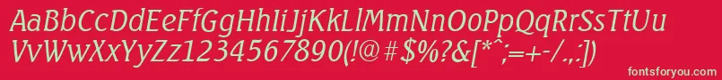 Fonte SeagullserialLightItalic – fontes verdes em um fundo vermelho