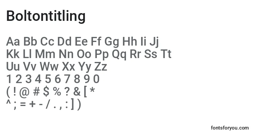 Schriftart Boltontitling – Alphabet, Zahlen, spezielle Symbole
