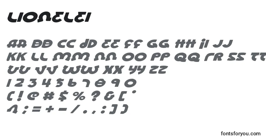 A fonte Lionelei – alfabeto, números, caracteres especiais
