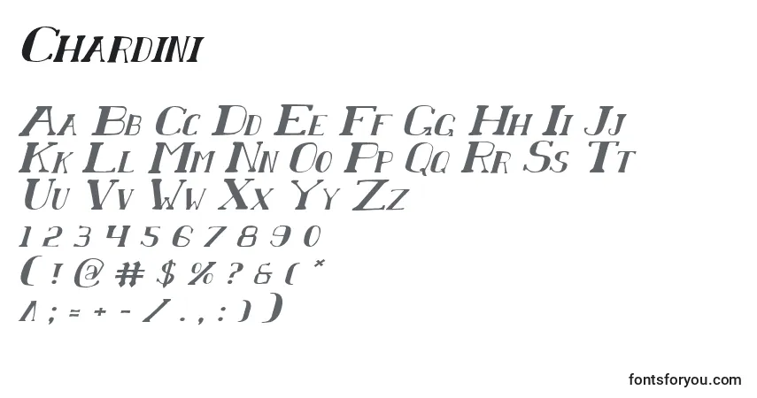 A fonte Chardini – alfabeto, números, caracteres especiais