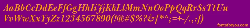 BulmerMtSemiboldItalic-Schriftart – Orangefarbene Schriften auf violettem Hintergrund