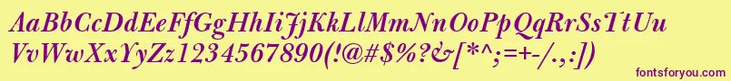 Шрифт BulmerMtSemiboldItalic – фиолетовые шрифты на жёлтом фоне
