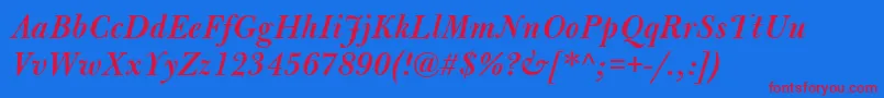 BulmerMtSemiboldItalic-Schriftart – Rote Schriften auf blauem Hintergrund