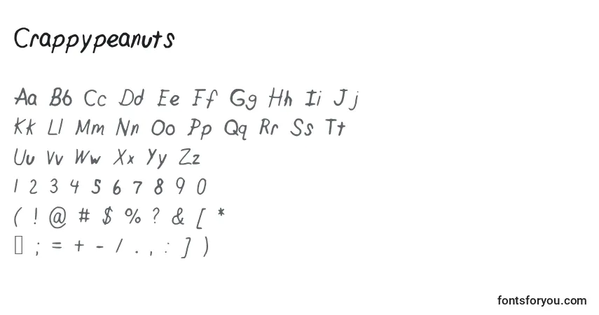 Czcionka Crappypeanuts – alfabet, cyfry, specjalne znaki