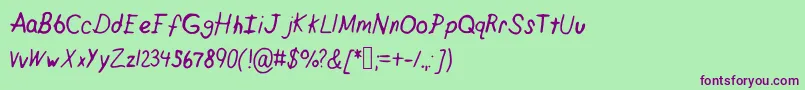 フォントCrappypeanuts – 緑の背景に紫のフォント