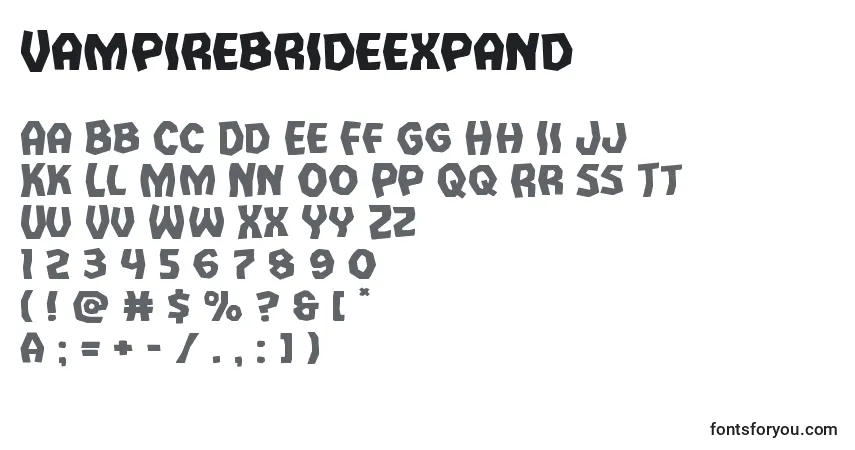 Шрифт Vampirebrideexpand – алфавит, цифры, специальные символы