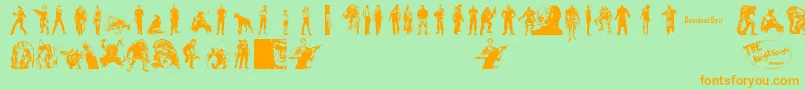 ResidentEvilCharacters-Schriftart – Orangefarbene Schriften auf grünem Hintergrund
