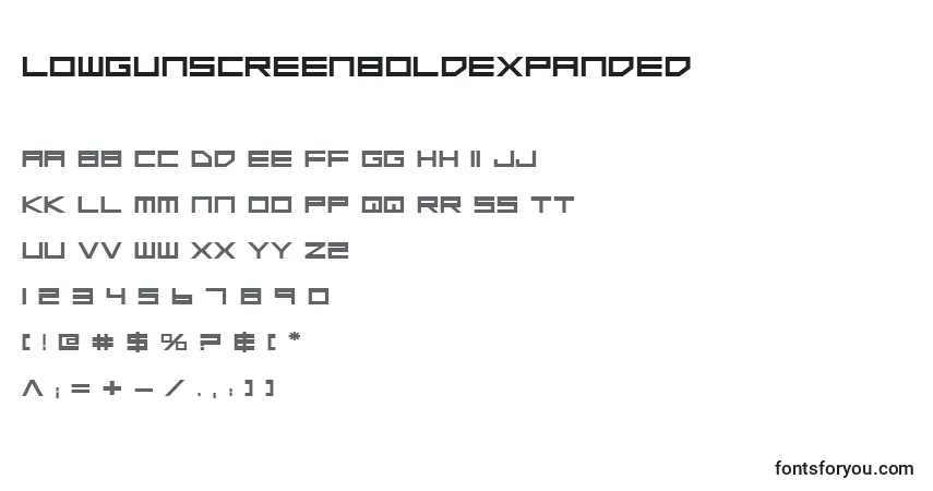 A fonte LowGunScreenBoldExpanded – alfabeto, números, caracteres especiais