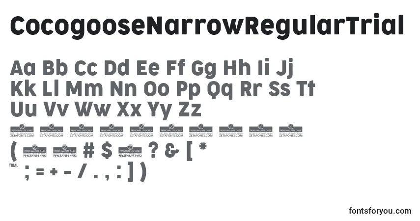 A fonte CocogooseNarrowRegularTrial – alfabeto, números, caracteres especiais