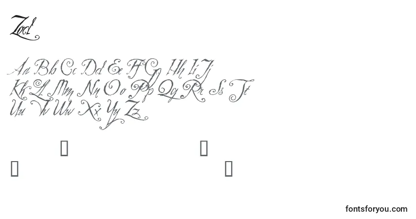 Fuente Zod - alfabeto, números, caracteres especiales