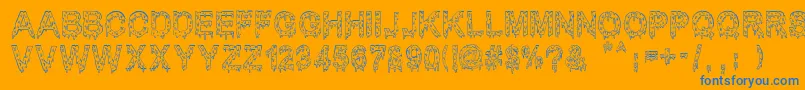 MisterMuerte-Schriftart – Blaue Schriften auf orangefarbenem Hintergrund