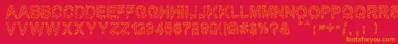 MisterMuerte-Schriftart – Orangefarbene Schriften auf rotem Hintergrund