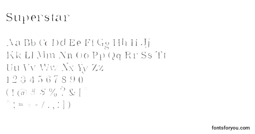 Czcionka Superstar – alfabet, cyfry, specjalne znaki