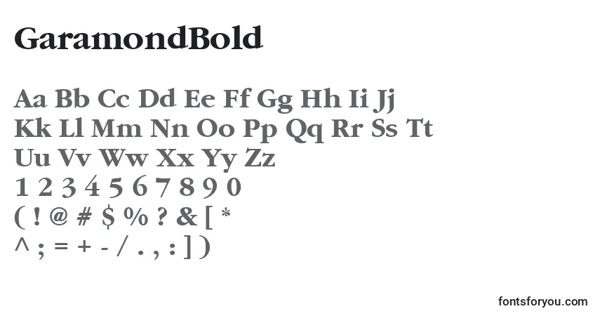 Czcionka GaramondBold – alfabet, cyfry, specjalne znaki
