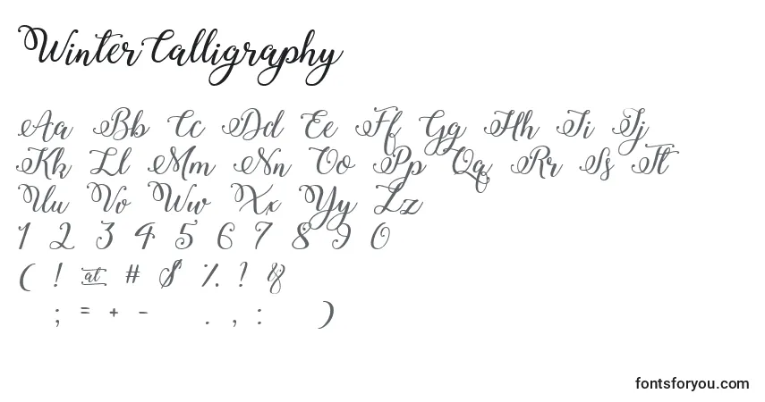 A fonte WinterCalligraphy – alfabeto, números, caracteres especiais