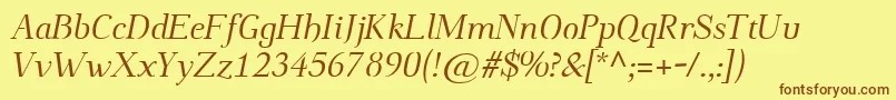 Шрифт Omologopersonal1010italic – коричневые шрифты на жёлтом фоне