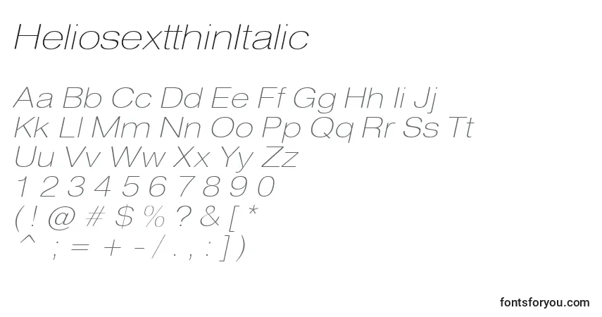 A fonte HeliosextthinItalic – alfabeto, números, caracteres especiais