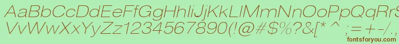 HeliosextthinItalic Font – Brown Fonts on Green Background