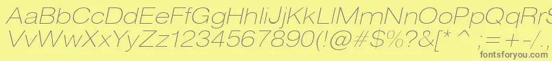 HeliosextthinItalic Font – Gray Fonts on Yellow Background