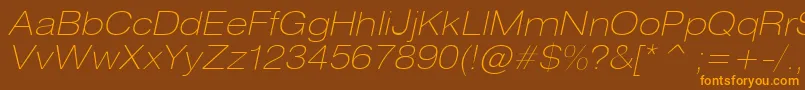 HeliosextthinItalic Font – Orange Fonts on Brown Background