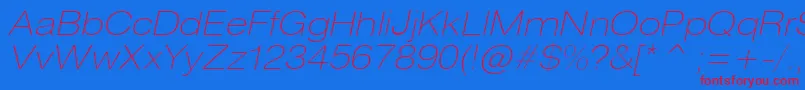 HeliosextthinItalic-Schriftart – Rote Schriften auf blauem Hintergrund