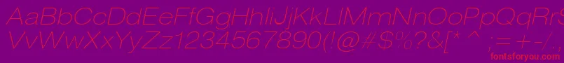 HeliosextthinItalic-Schriftart – Rote Schriften auf violettem Hintergrund