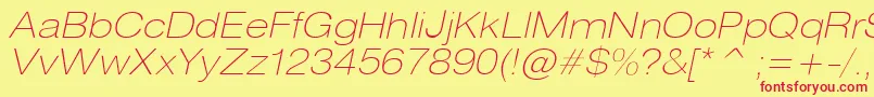 HeliosextthinItalic Font – Red Fonts on Yellow Background