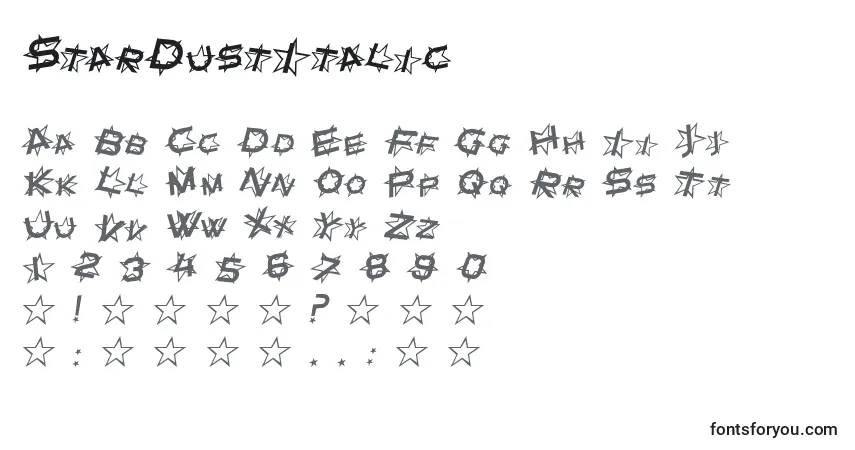 A fonte StarDustItalic – alfabeto, números, caracteres especiais