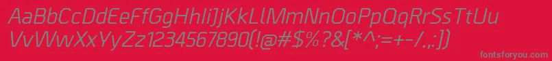 BordaMediumitalic-fontti – harmaat kirjasimet punaisella taustalla