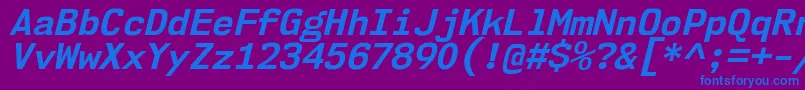 Nk57MonospaceNoBdIt-fontti – siniset fontit violetilla taustalla