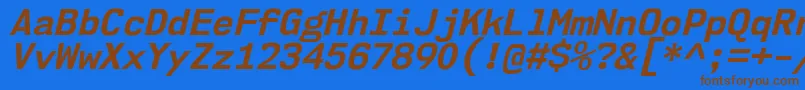フォントNk57MonospaceNoBdIt – 茶色の文字が青い背景にあります。
