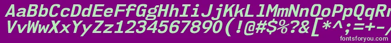 Nk57MonospaceNoBdIt-fontti – vihreät fontit violetilla taustalla
