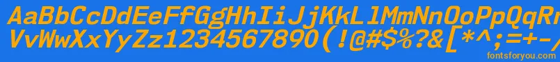 フォントNk57MonospaceNoBdIt – オレンジ色の文字が青い背景にあります。
