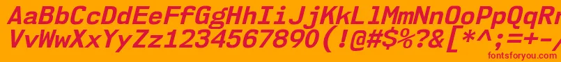 Fonte Nk57MonospaceNoBdIt – fontes vermelhas em um fundo laranja
