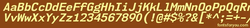 Nk57MonospaceNoBdIt-fontti – keltaiset fontit ruskealla taustalla