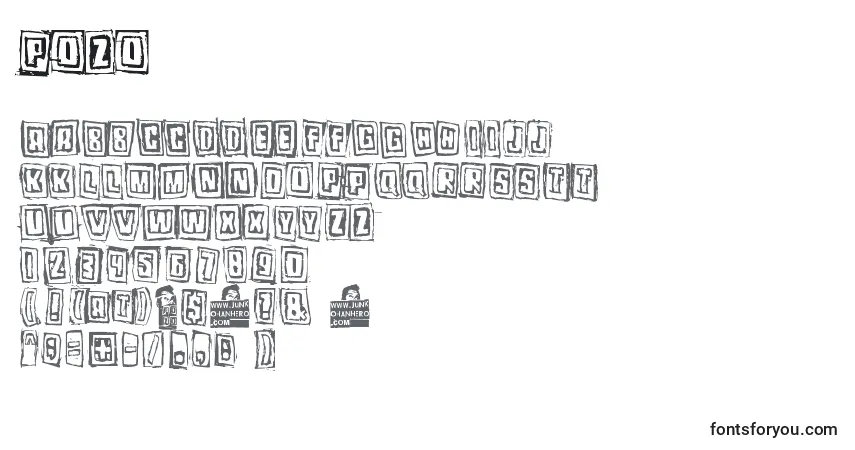 A fonte Pozo – alfabeto, números, caracteres especiais